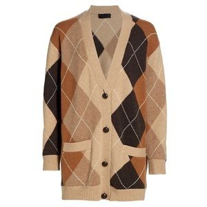 Nili Lotan Sofhie Argyle Wool Cardigan, size medium